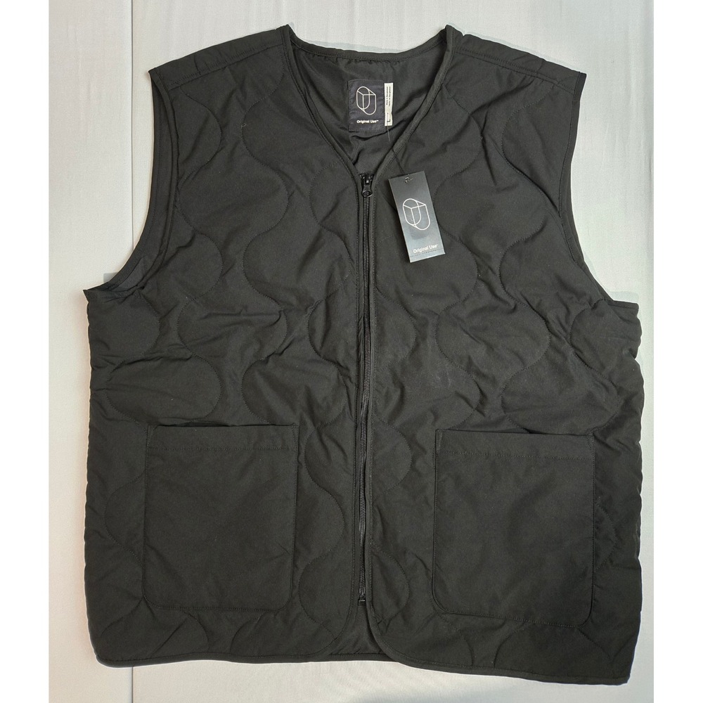 Original Use Mens Quilted Vest Black Full Zip Pockets Size L NWT
